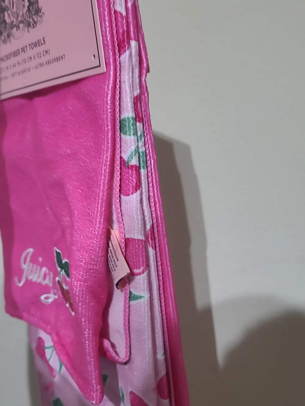 Juicy Couture Hot Pink Microfiber Towel with Cherry Embroidery